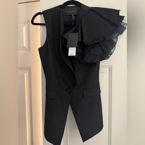 BCBG Black Vest with Dramatic Ruffle Accent